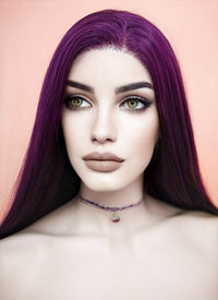 Straight Dark Purple Lace Front Synthetic Wig LF029