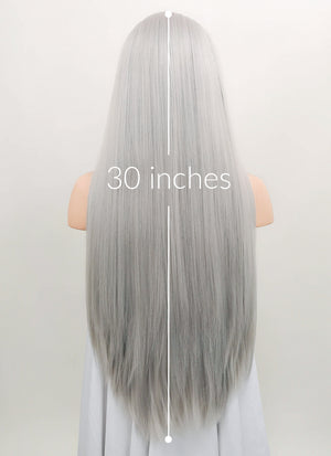 Straight Yaki Silver Grey Lace Front Synthetic Wig LF624N