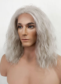 The Witcher Geralt of Rivia Silver Grey Curly Lace Front Synthetic Men's Wig LFX5127