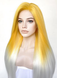 Yellow White Ombre Straight Yaki Lace Front Synthetic Wig LN6026