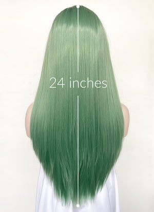 Green With Dark Roots Straight Yaki Lace Front Synthetic Wig LN6029