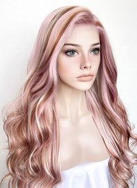 Pink Blonde Brown Mixed Wavy Lace Front Synthetic Wig LW4019