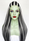 Monster High Frankie Stein Black With Silver Grey Highlights Straight Lace Front Synthetic Wig LW4030