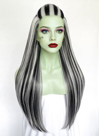 Monster High Frankie Stein Black With Silver Grey Highlights Straight Lace Front Synthetic Wig LW4030