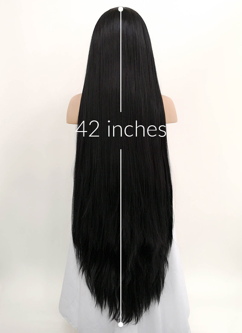 Straight Yaki Jet Black Lace Front Synthetic Wig LF701R - Wig Is Fashion Australia