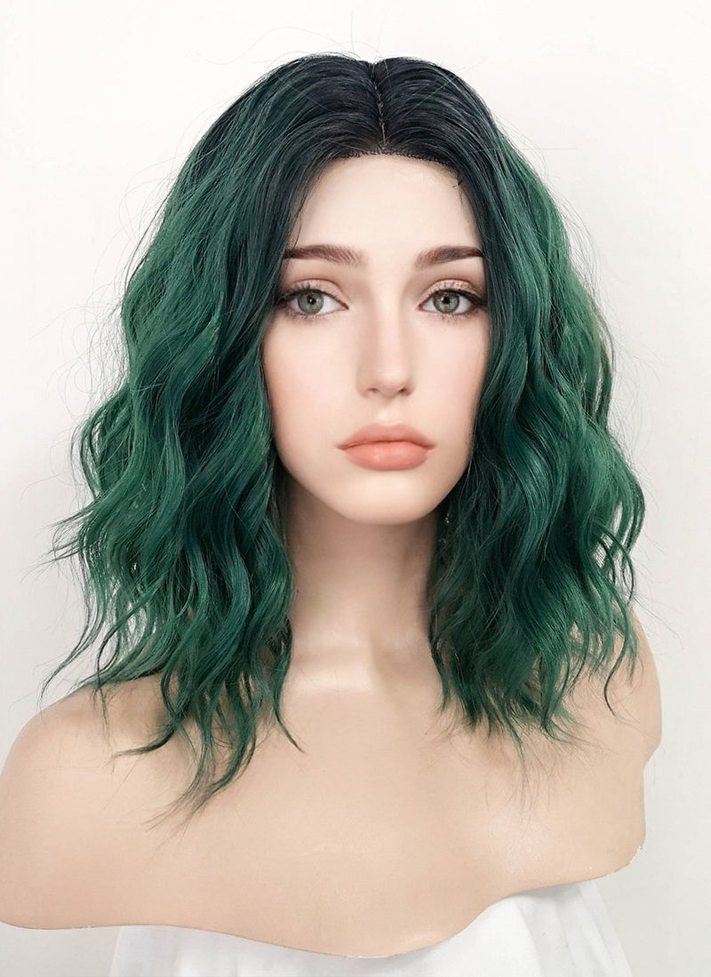 Green With Dark Roots Wavy Bob Synthetic Wig NL016