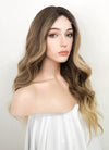 Brown Blonde Ombre With Dark Roots  Wavy Synthetic Wig NL058