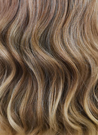 Brown Blonde Ombre With Dark Roots Wavy Synthetic Wig NL058