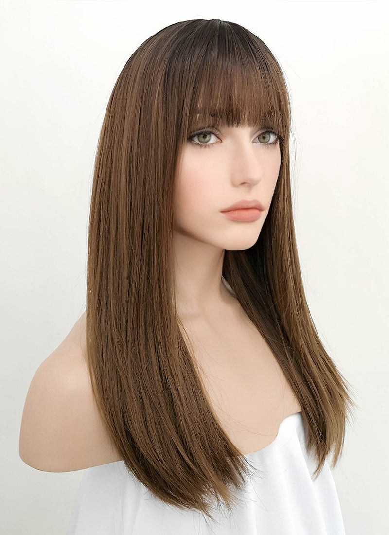 Chestnut Brown With Dark Roots Straight Synthetic Wig NS050 - Wig Is Fashion Australia