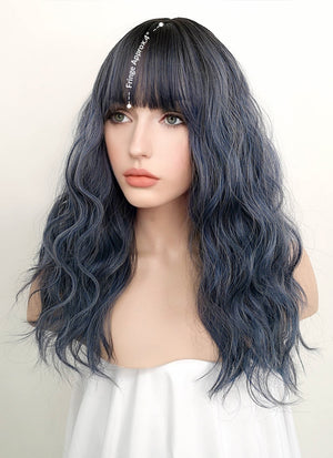 Dark Blue With Dark Roots Wavy Synthetic Wig NS054