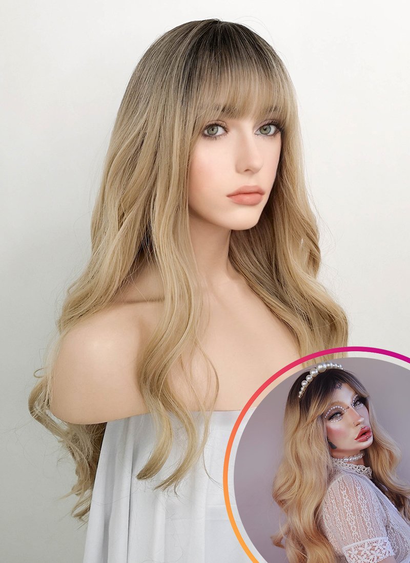 Blonde With Dark Roots Wavy Synthetic Wig NS055