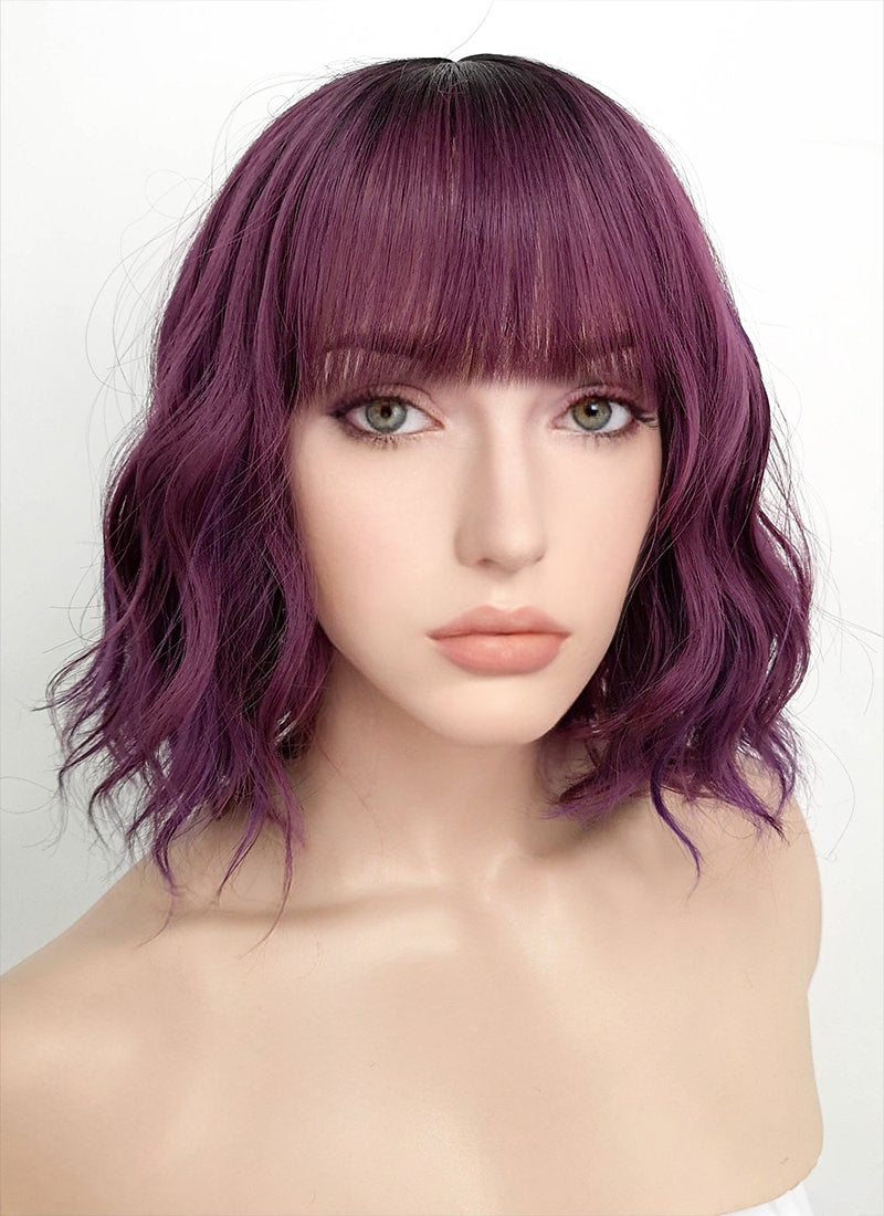 Mixed Purple With Dark Roots Wavy Bob Synthetic Wig NS114