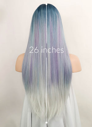 Blue Purple Grey Ombre Straight Synthetic Hair Wig NS286