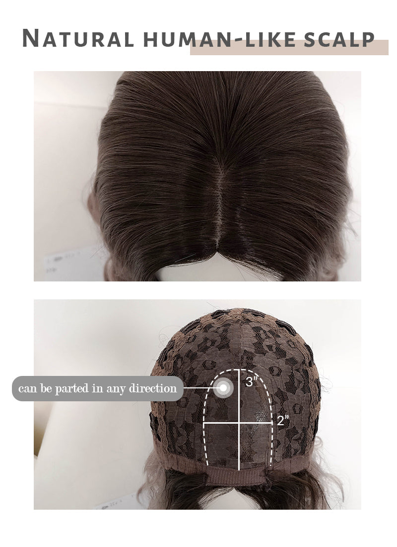 Ash Purple With Dark Roots Wavy Synthetic Wig NS295
