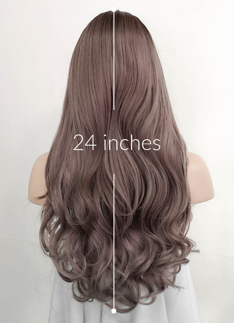 Ash Purple With Dark Roots Wavy Synthetic Wig NS295