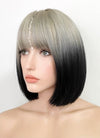 Ash Blonde Black Ombre Straight Bob Synthetic Hair Wig NS395