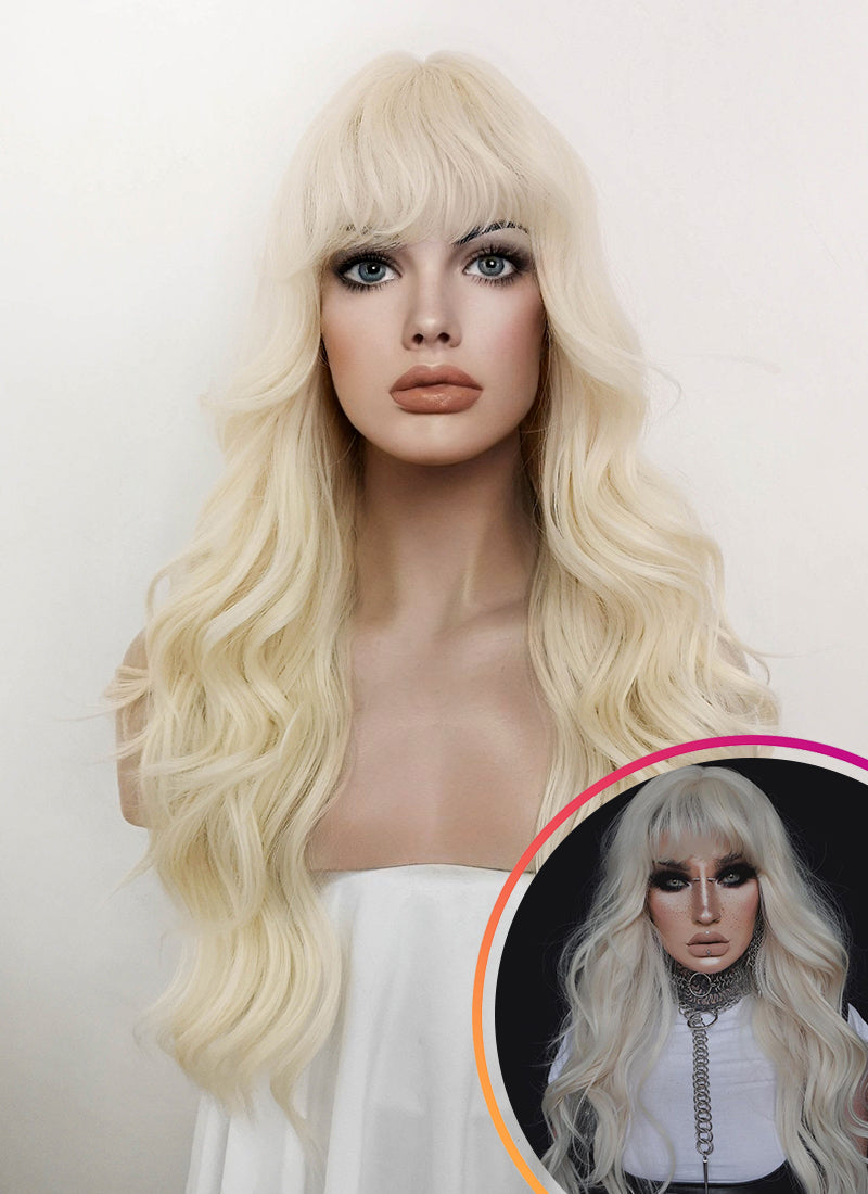 Platinum Blonde Wavy Bob Synthetic Hair Wig NS401