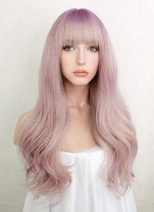 Pink Mixed Purple Wavy Synthetic Wig NS407