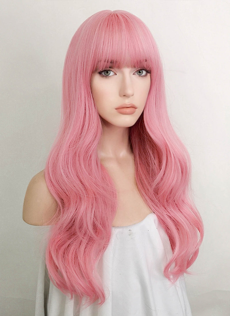 Pastel Pink Wavy Synthetic Hair Wig NS409