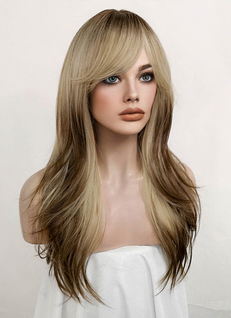 Blonde Mixed Brown Wavy Synthetic Hair Wig NS416