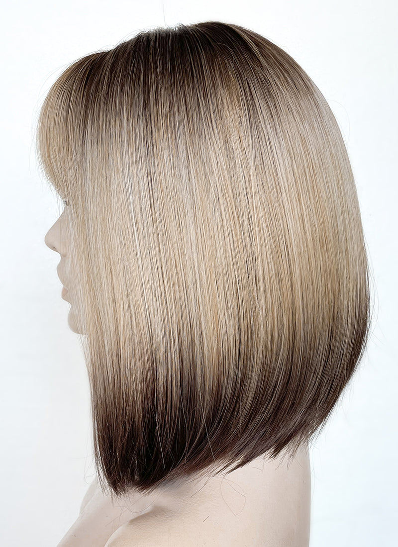 Blonde Brown Ombre With Brown Roots Straight Bob Synthetic Wig NS419
