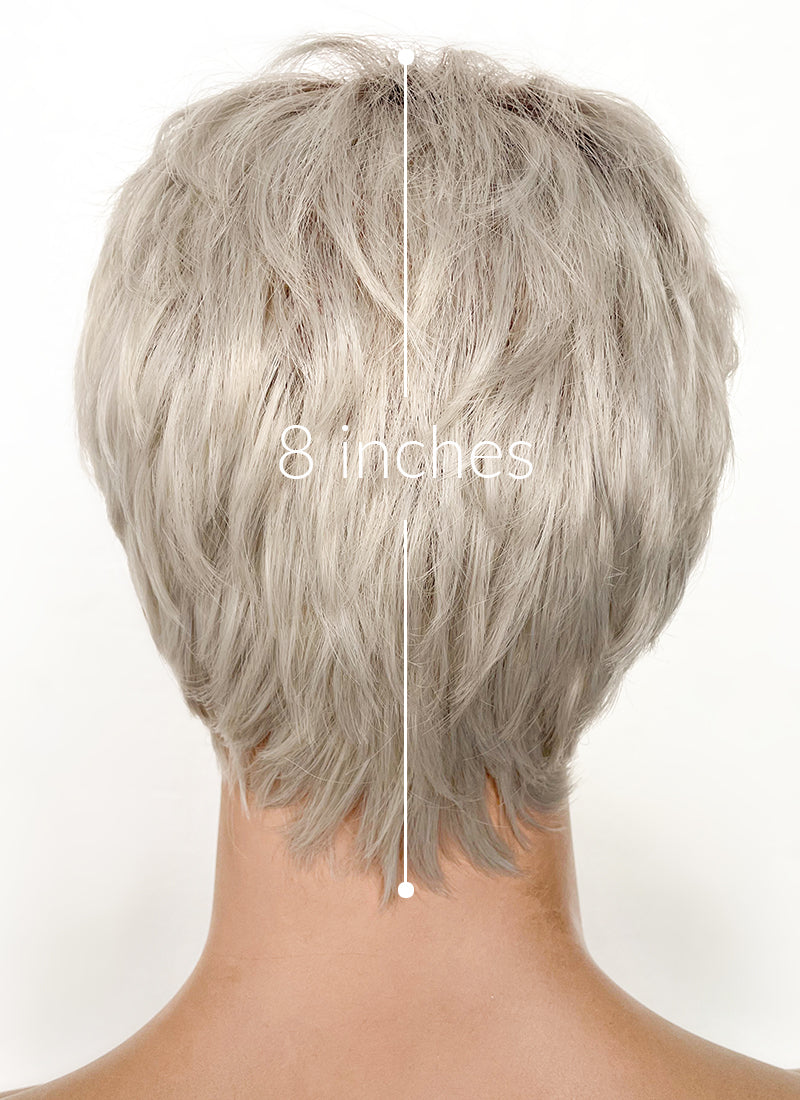 Ash Blonde With Dark Roots Straight Pixie Synthetic Hair Men's Wig NS424