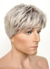 Ash Blonde With Dark Roots Straight Pixie Synthetic Hair Men's Wig NS424