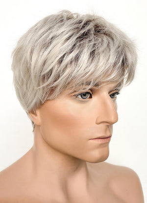 Ash Blonde With Dark Roots Straight Pixie Synthetic Hair Men's Wig NS424