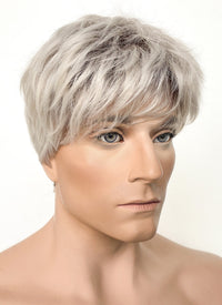 Ash Blonde With Dark Roots Straight Pixie Synthetic Hair Men's Wig NS424