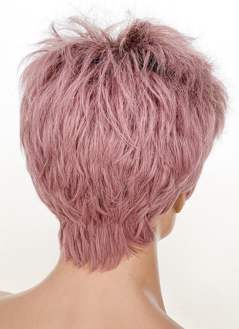 Ash Pink With Dark Roots Straight Pixie Synthetic Hair Men's Wig NS427