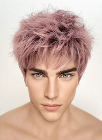 Ash Pink With Dark Roots Straight Pixie Synthetic Hair Men's Wig NS427