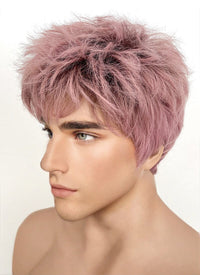 Ash Pink With Dark Roots Straight Pixie Synthetic Hair Men's Wig NS427