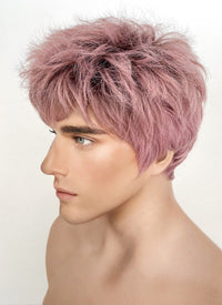 Ash Pink With Dark Roots Straight Pixie Synthetic Hair Men's Wig NS427