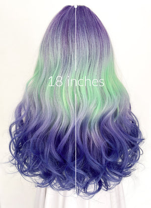 Purple Grey Green Blue Mixed Wavy Synthetic Hair Wig NS428
