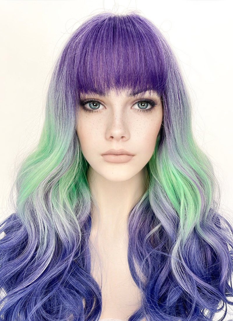 Purple Grey Green Blue Mixed Synthetic Hair Wig WigIsFashion