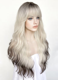 Blonde Mixed Brown With Dark Roots Wavy Synthetic Wig NS430