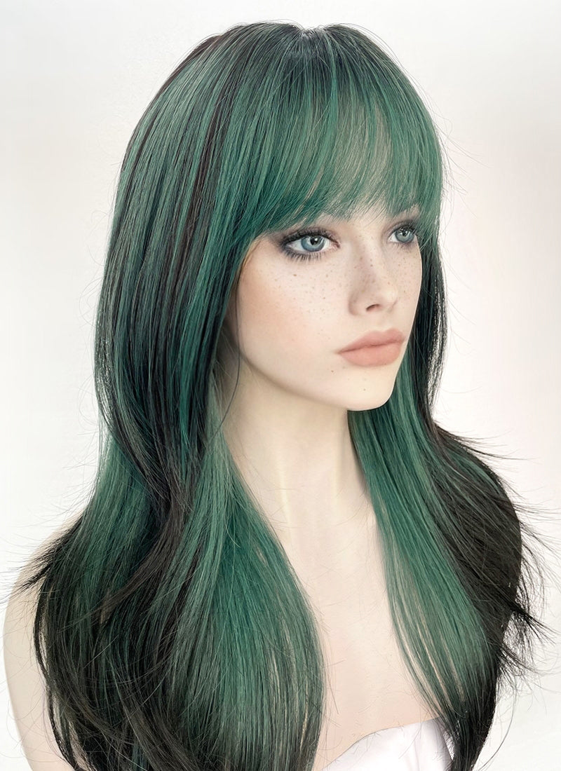 Green Mixed Black Straight Synthetic Hair Wig NS432