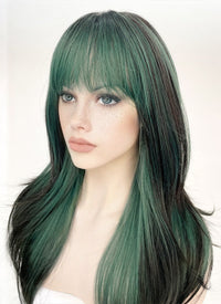 Green Mixed Black Straight Synthetic Hair Wig NS432