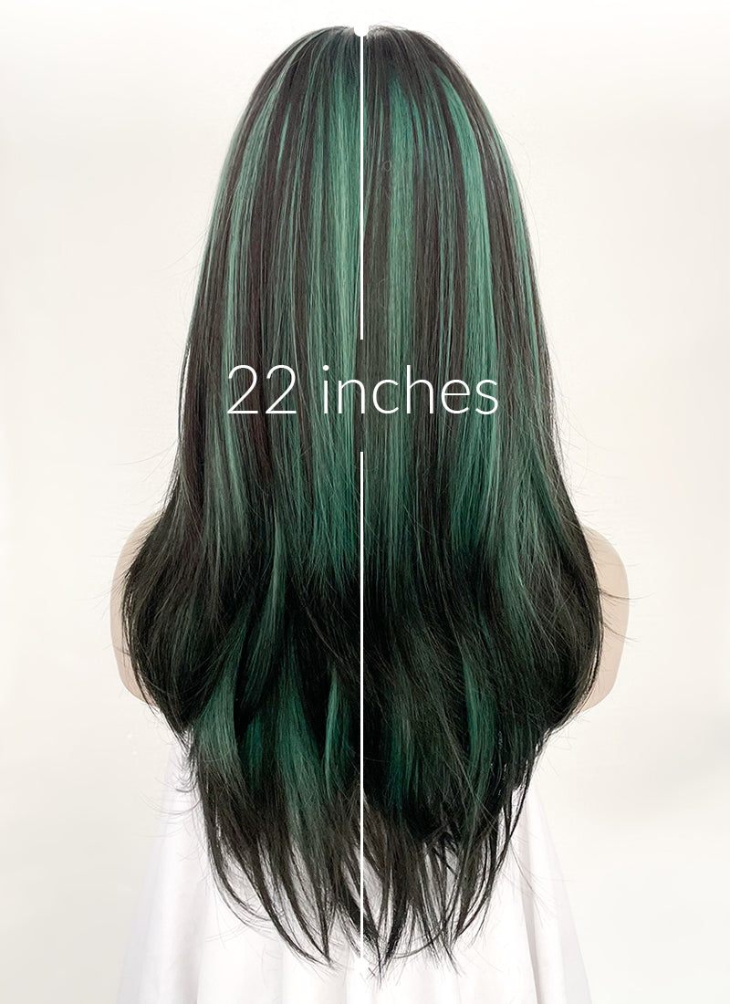 Green Mixed Black Straight Synthetic Hair Wig NS432