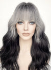 Grey Black Ombre With Dark Roots Wavy Synthetic Hair Wig NS436