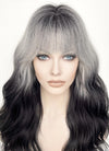 Grey Black Ombre With Dark Roots Wavy Synthetic Hair Wig NS436