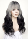 Grey Black Ombre With Dark Roots Wavy Synthetic Hair Wig NS436