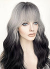 Grey Black Ombre With Dark Roots Wavy Synthetic Hair Wig NS436