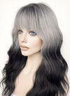 Grey Black Ombre With Dark Roots Wavy Synthetic Hair Wig NS436