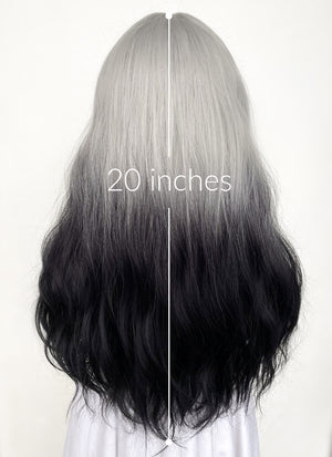 Grey Black Ombre With Dark Roots Wavy Synthetic Hair Wig NS436
