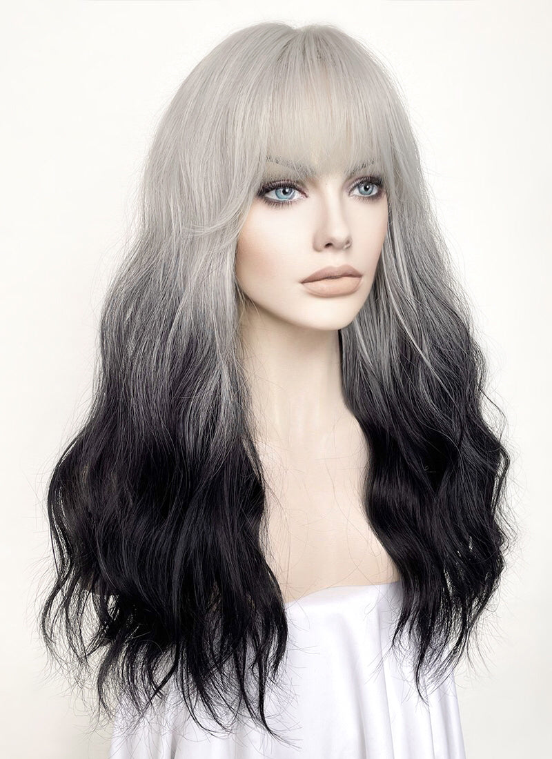 Grey Black Ombre Wavy Synthetic Hair Wig NS437