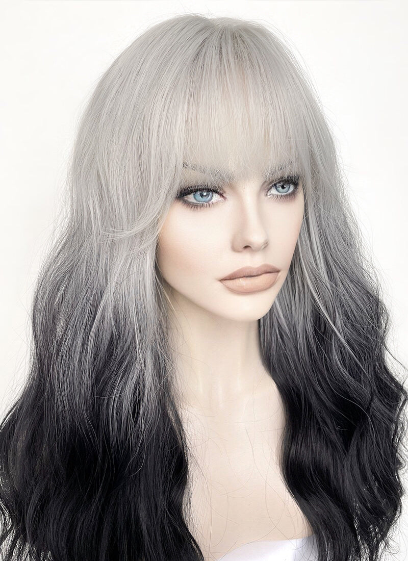 Grey Black Ombre Wavy Synthetic Hair Wig NS437