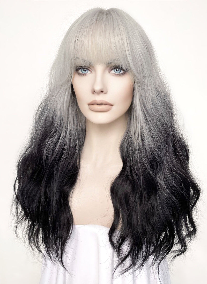 Grey Black Ombre Wavy Synthetic Hair Wig NS437