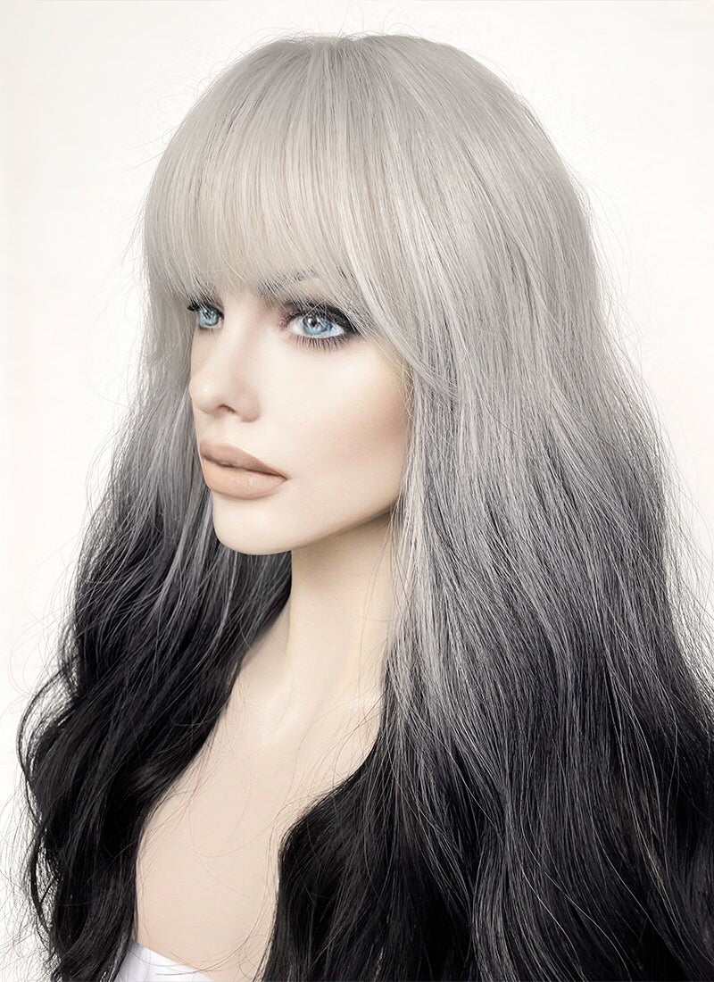 Grey Black Ombre Wavy Synthetic Hair Wig NS437