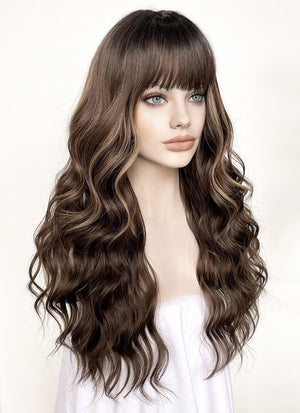 Brunette Mixed Blonde Wavy Synthetic Hair Wig NS438
